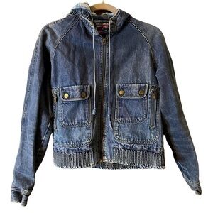 Vintage Brittana Women’s Cropped Zip Jean Jacket Plaid Lined Made in Hong Kong M